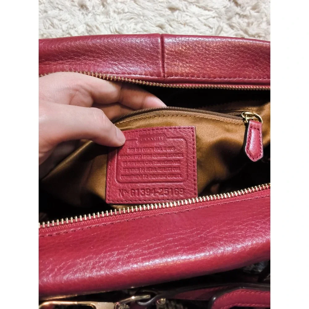 71.Coach Madison Madeline East West Satchel Cranberry Red Leather Bag 25169